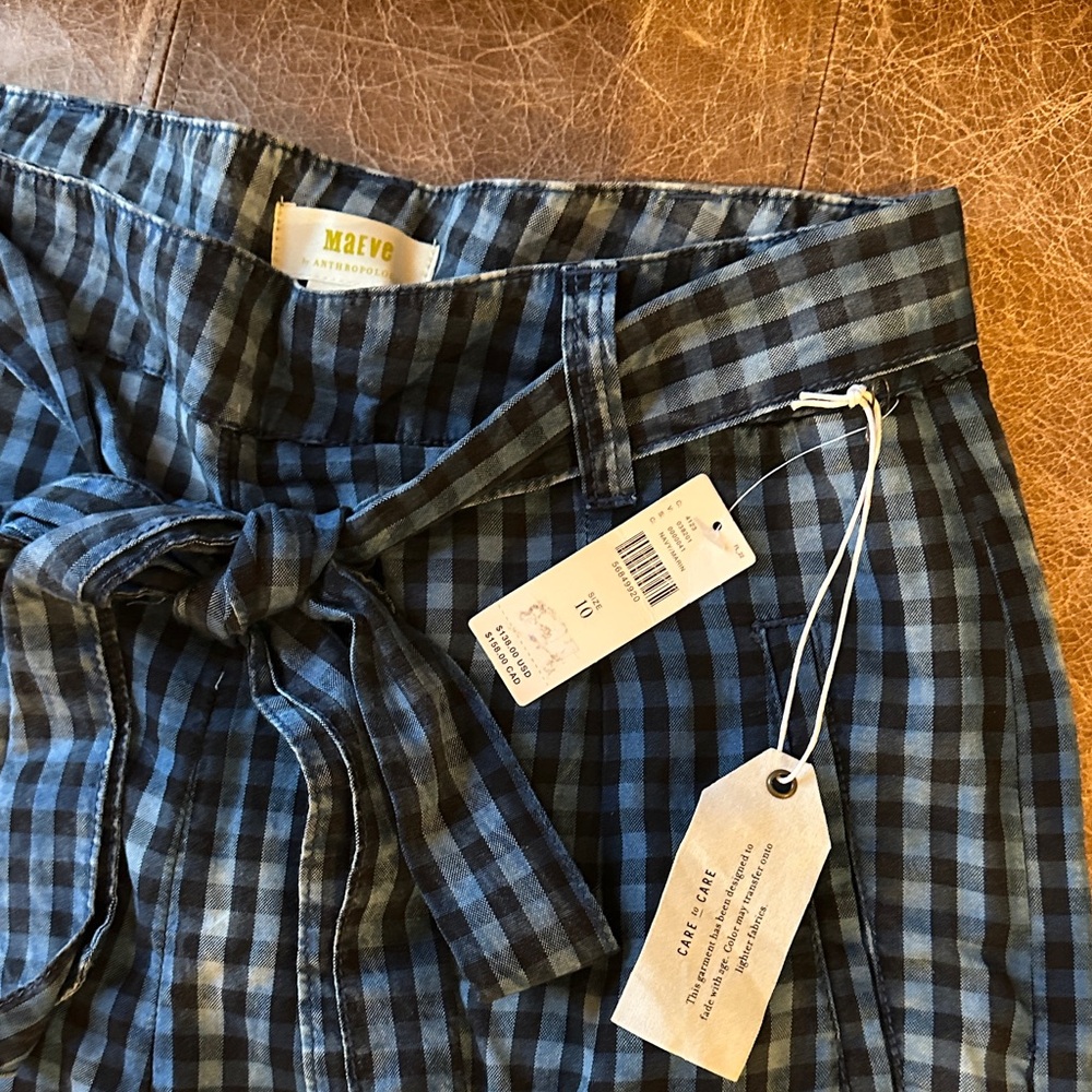 Maeve Blue and Black Checkered Cropped Pants
